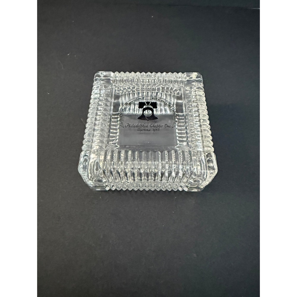 Vintage NAWCC Philadelphia Chapter One Glass Trinket Box Liberty Bell 1943